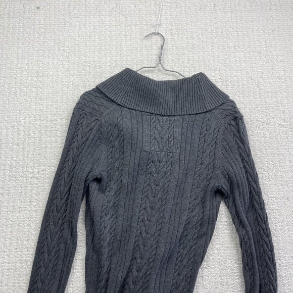 VTG Tommy Hilfiger Womens M Cable Knit Sweater Shawl Collar Neutral Grey - Picture 11 of 12